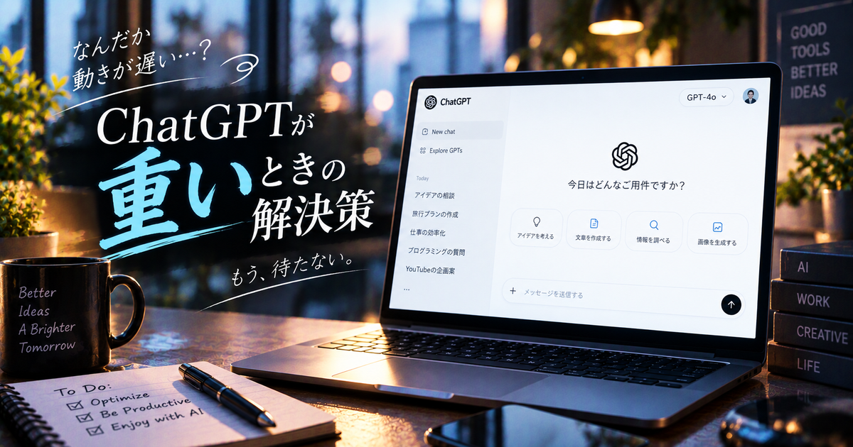 ChatGPTが重いときの原因別対処法7選｜今すぐ試せる設定と時間帯の工夫で動作を軽くする！