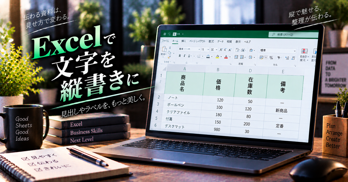 Excelで文字を縦書きにする基本操作5パターン｜見出しやラベルをきれいに整えるコツ！