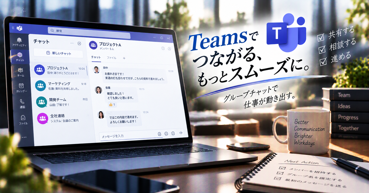 Teamsのグループチャットの作り方を5つの手順でマスターする｜基本操作と設定のポイントを押さえて日々の連絡をスムーズに！