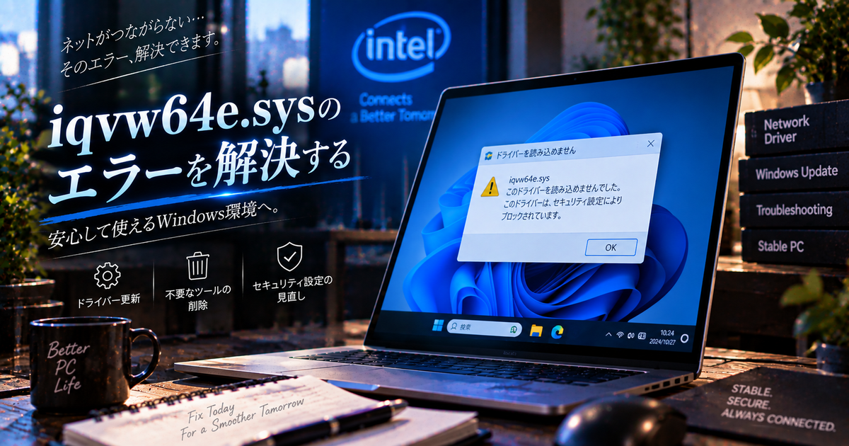 iqvw64e.sysのエラー原因と対処法5つ｜Windowsの「ドライバーを読み込めません」を安全に直す！